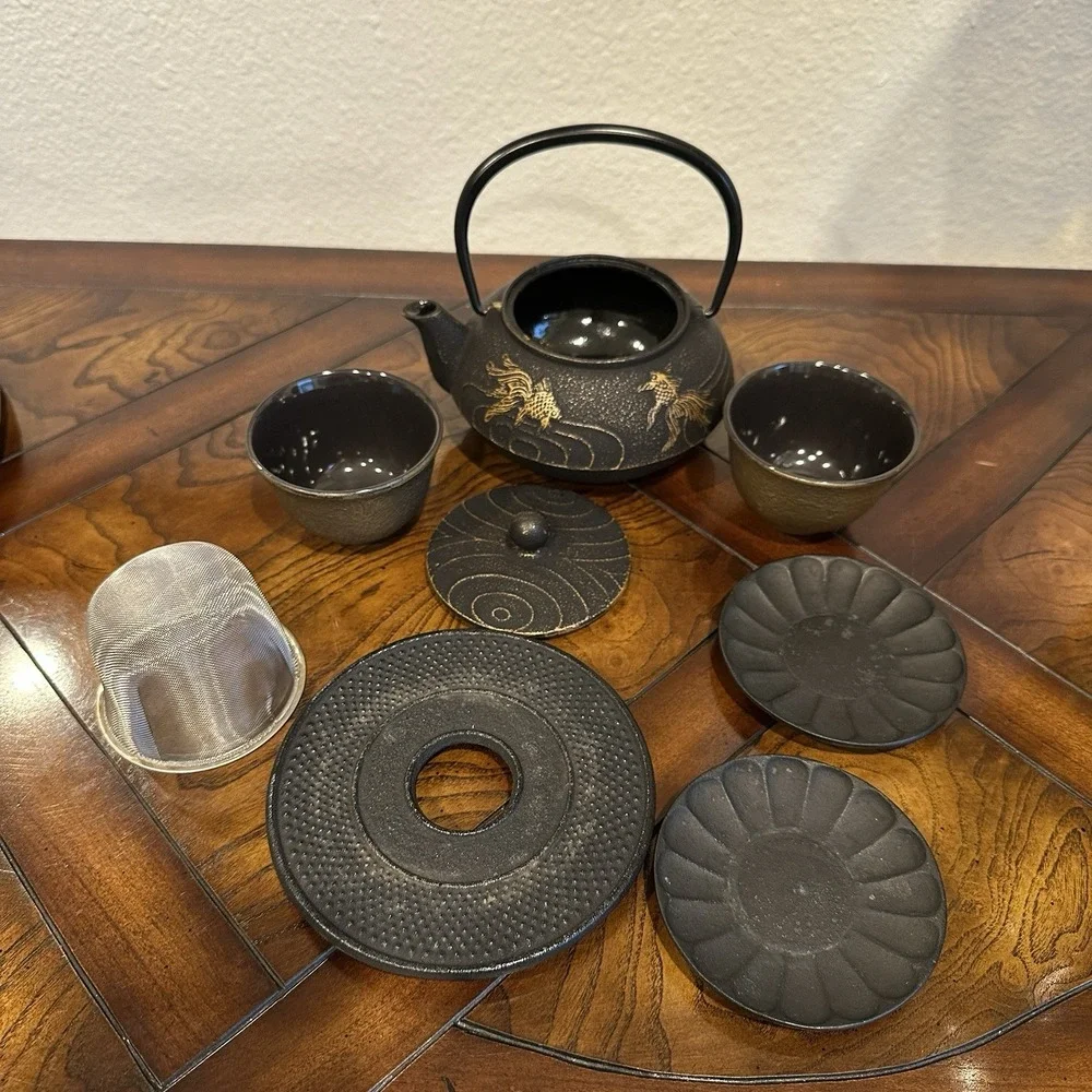 Iwachu Japanese Iron Teapot Tetsubin‎ Set 8 Pieces Goldfish Cast Iron 21oz